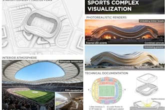 3d stadium design, sports complex architecture with ultrarealistic rendering