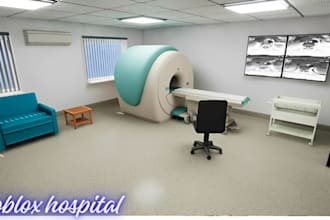 build stylized roblox hospital map with er, wards, surgery rooms and interiors