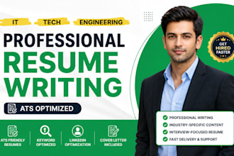 write a professional resume for engineering IT resume and tech job or cv