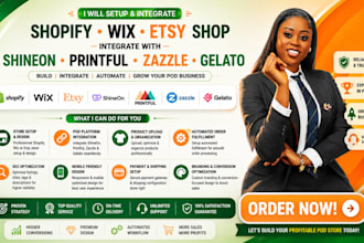 setup shopify wix etsy shop integrate to shineon printful zazzle gelato product