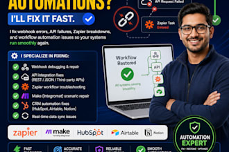 fix webhook, API, zapier and automation workflow issues fast