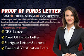 provide US proof of funds, financial verification letter for mortgage approval