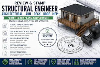 review, stamp structural engineer architectural adu deck roof plans mep permit