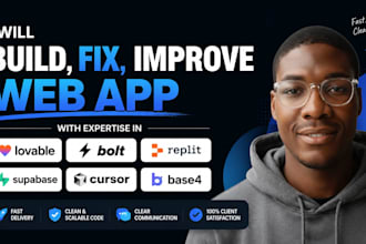 build, fix, improve web app with lovable, bolt, replit, supabase, cursor, base4