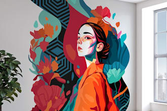 design creative mural, decal, doodle, typograhy, well art