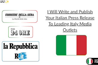 write and publish your italian press release to leading italy media outlets