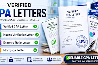 write verified CPA letter, income letter, expense ratio letter, mortgage letter