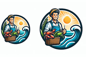 design a unique fisherman and seafood vintage logo for your brand