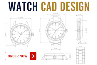 create costume watch cad design and detailed technical drawing for manufacturing