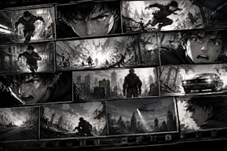 create cinematic storyboard illustrations for film and animation