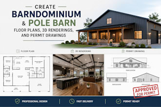create barndominium and pole barn floor plans, 3d renderings, and permit drawing