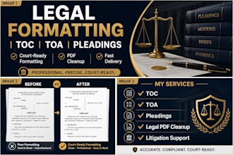 do legal formatting, toc, toa and PDF cleanup