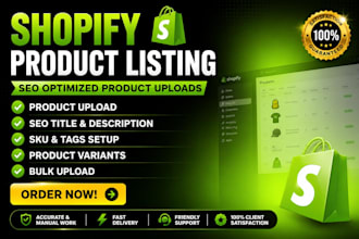 do shopify product listing, product and SEO optimization
