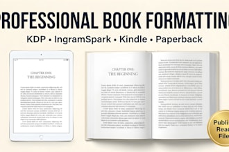 do book formatting for amazon KDP, paperback and kindle ebook formatting