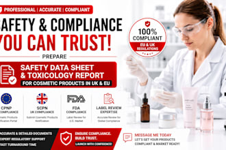 prepare safety data sheet, toxicology report for cosmetic product in uk and eu
