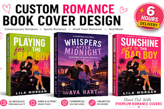 create modern contemporary romance book cover design and romance illustration