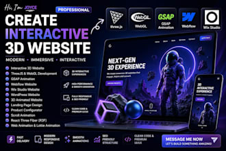 create interactive 3d website, threejs webgl, gsap wix studio webflow