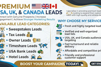 provide sweep taks leads, uk owner hotel leads, usa bank leads ,timsehare leads