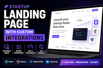 build a startup landing page with custom integrations
