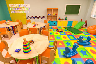 design and renovate 3d kindergarten, preschool, kids playroom and gaming zone