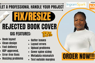fix, edit, resize book cover, fix rejected book for amazon kdp book formatting