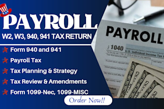prepare and amend rejected payroll tax, form 940, 941, 941x, 940x, w2, form 1099