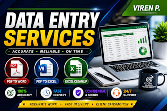data entry, PDF conversion, and excel cleanup