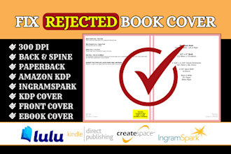 resize, fix rejected book cover, kdp book, lulu, ingramspark, book cover design