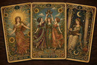 illustrate tarot cards, oracle card deck, board game card, design tuck box