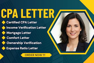 prepare CPA letter, income verification letter, mortgage letter as a US CPA