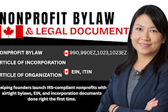 do 501c3 nonprofit bylaw article of incorporation ein 990 1023 in canada and USA