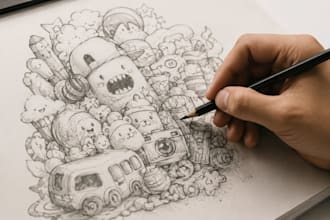 create doodle illustration and hand drawn sketch art