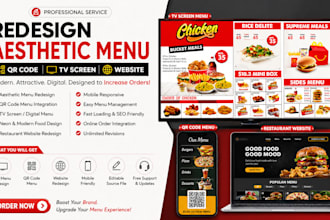 redesign aesthetic cafe qr code menu tv screen restaurant neon food menu website