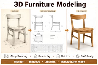 do 3d furniture modeling shop drawing rendering woodworking cad design fusion360
