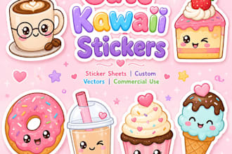 design cute kawaii sticker sheets or custom cartoon stickers
