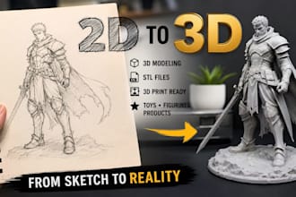 convert 2d sketches, image and drawings into 3d models stl files for 3d printing