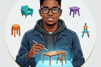 design design 3d table, 3d chair using autocad, revit
