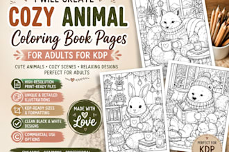 create cozy animal coloring book pages for adults for kdp