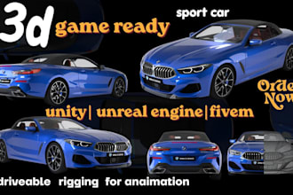 create game ready 3d car models, rigging, and animation for unity and gta v
