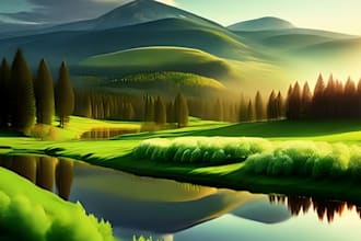create flat landscape illustration of nature