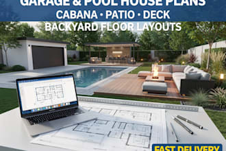 draw garage plans workshop conversion pool house cabana patio deck backyard plan