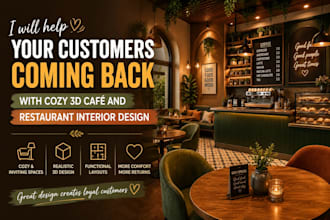 help your customers coming back with cozy 3d café and restaurant interior design