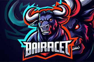 design angry bull mascot logo for esports, crypto, and brands
