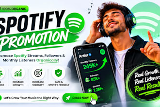 increase spotify followers, spotify stream, monthly listener,  spotify promotion
