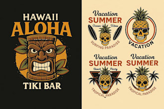 create tribal tiki mask logo design in vector style