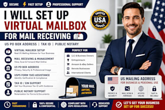 set up virtual mailbox for mail receiving US po box address tax id public notary