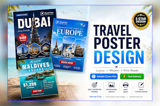 design travel agency posters, travel tour package ads using ai for social media