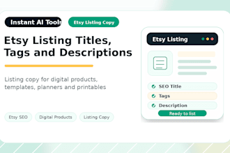 create etsy listing titles tags and descriptions for digital products