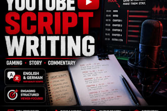 write youtube scripts for gaming videos in english or german