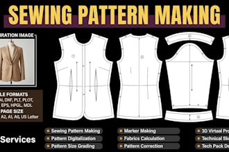 create professional sewing patterns, grading for garments in PDF and dxf